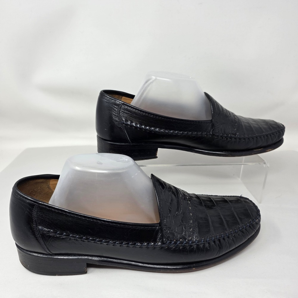 David Eden Loafers Mens 9 Black Crocodile Leather Exotic Penny Moccasin Good